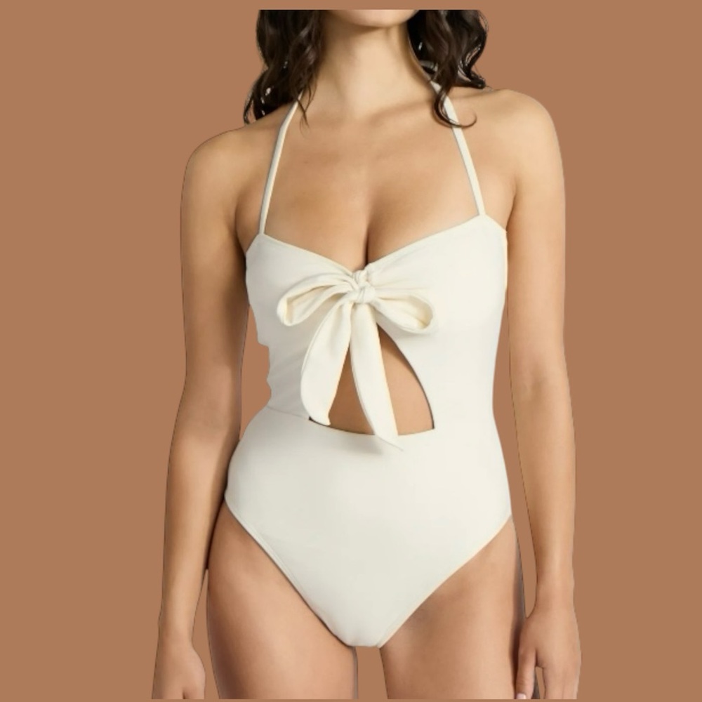 No Boundaries Fashion Ivory 1-Piece Swimsuit with Front Tie Women's Size S (4-6)